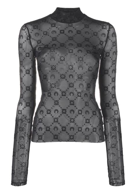 mesh highneck monogram top woman black MARINE SERRE | WTO388ACJER0005BK99